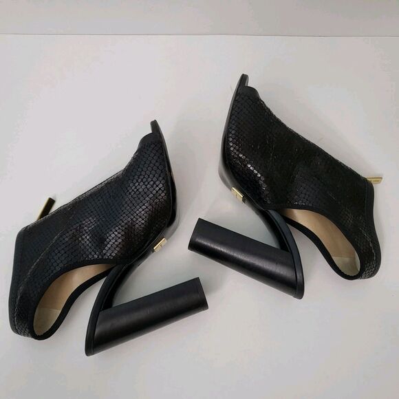 MICHAEL KORS Womens 8.5 / 39 Bootie Sandals Snakeskin Black Leather Gold Zipper - Picture 7 of 9